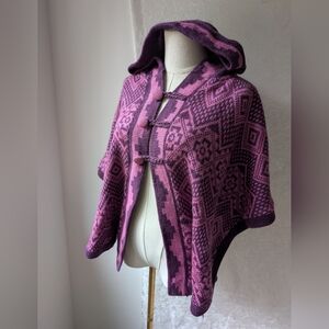 Women's Hooded Purple Aztec Poncho Polyester Large